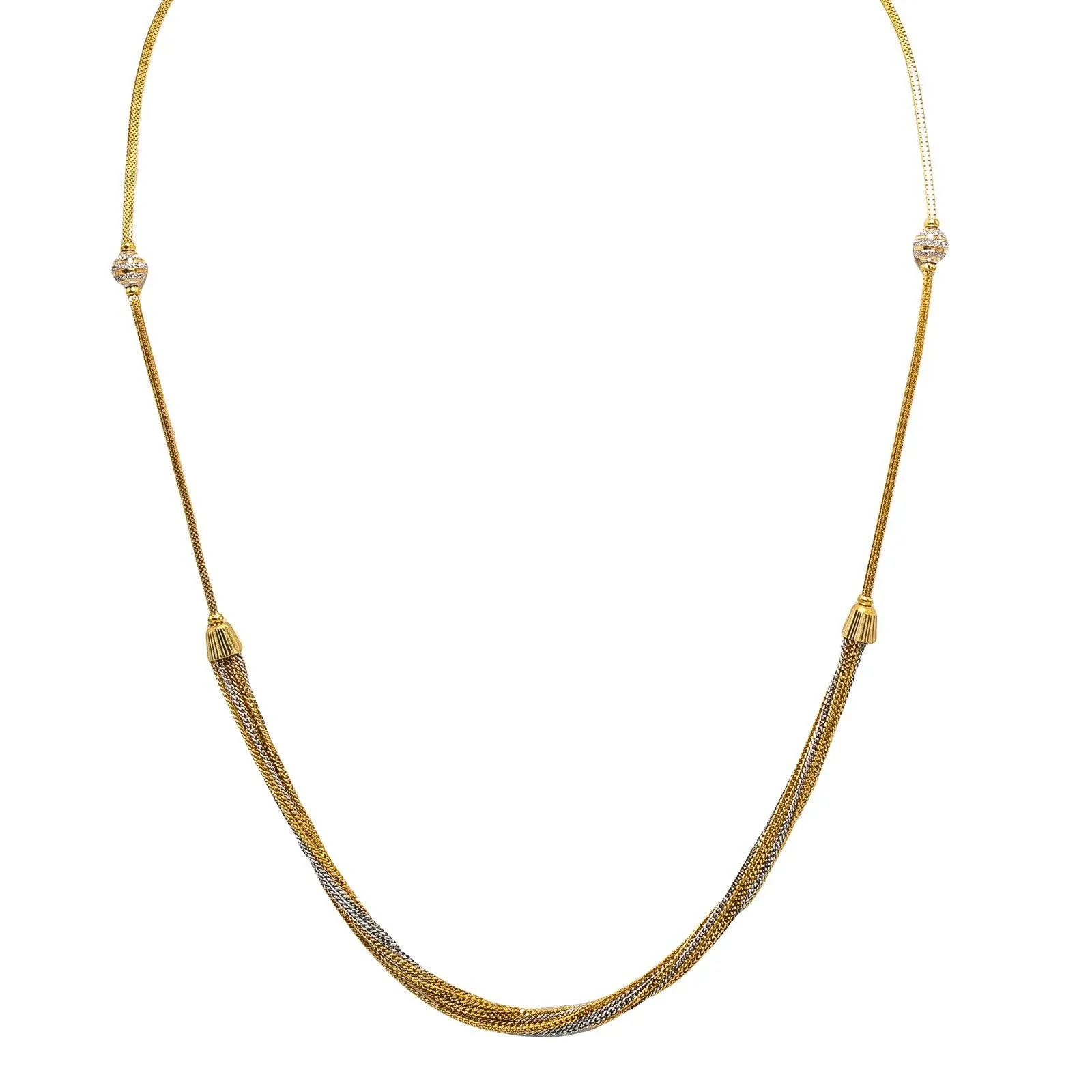 22K Multi Tone Gold Chain W/ Yellow Gold Cap Accents & Draped Link Chains