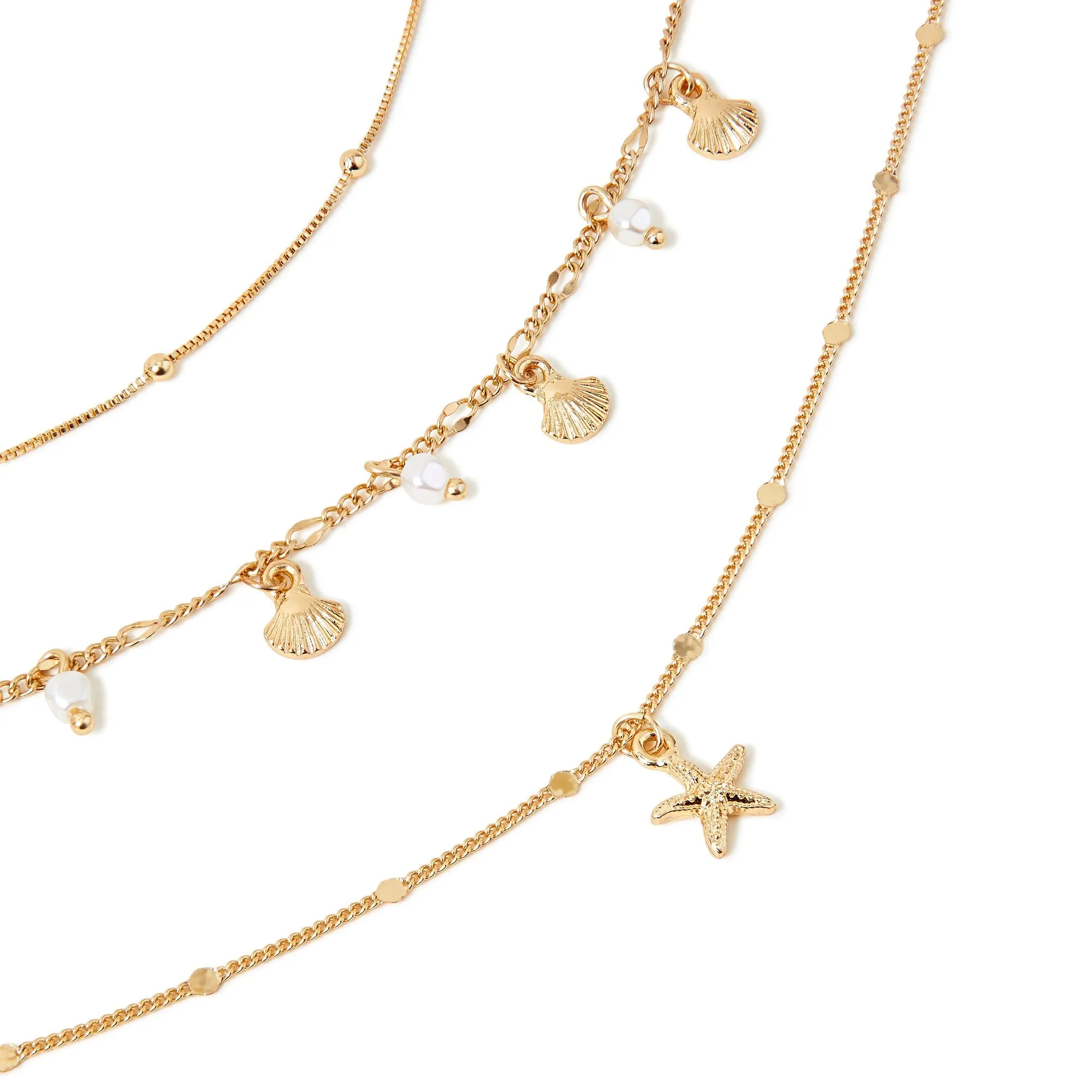 Accessorize London Women's Gold Shell And Starfish Anklets Pack Of 3