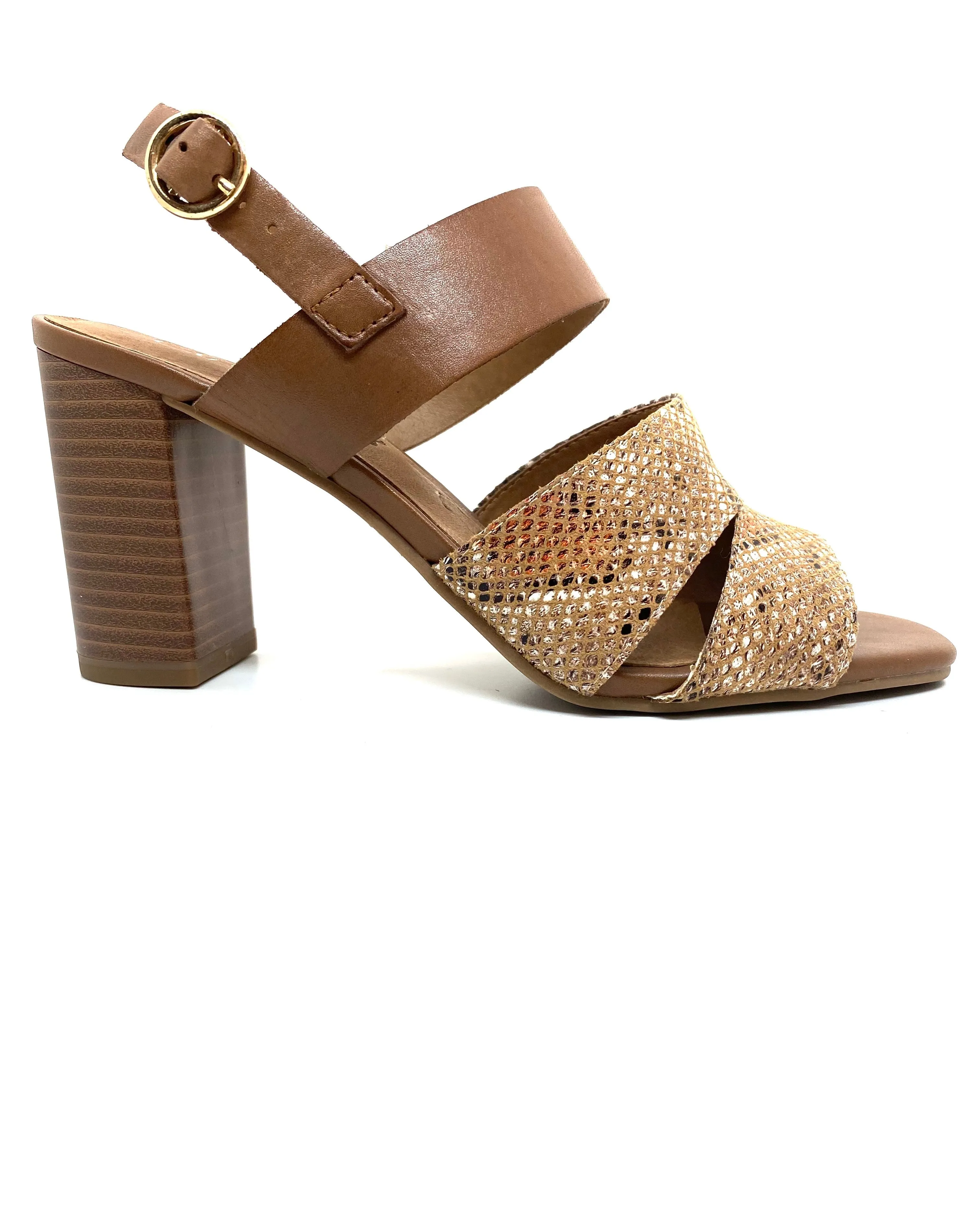 Caprice Ladies Snake Print Block Heel Sandal