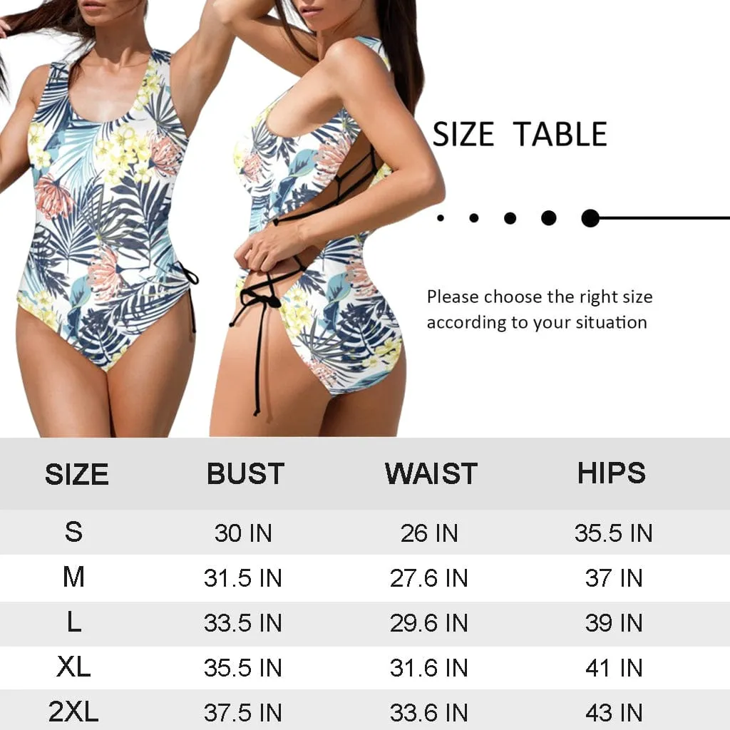 Custom Face Flamingo Women's Lace Up Back Swimwear One Piece Swimsuit Personalized One Piece Bathing Suits