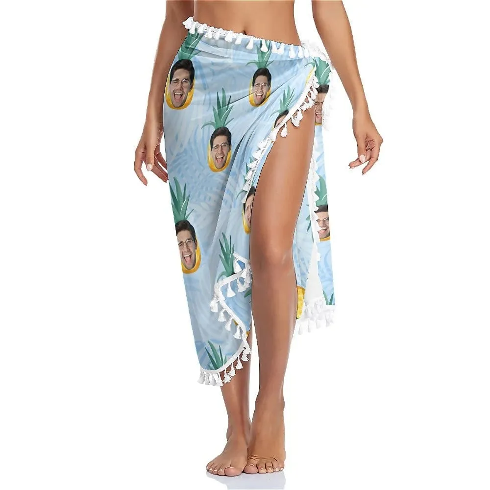 Custom Face Pineapple Beach Wraps Chiffon Sarong Bikini Swimsuit Cover Ups Skirt Tassels