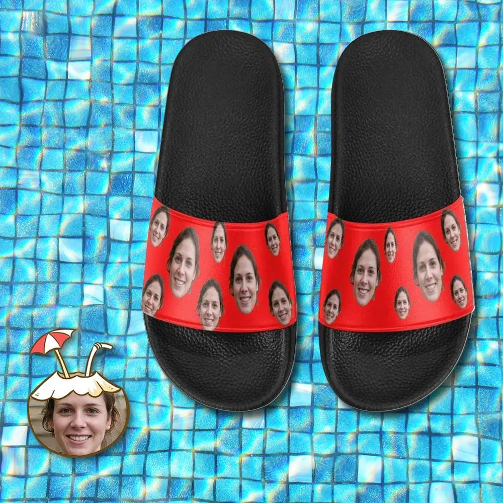 Custom Face Red Unisex Slide Sandals For Holiday Gifts