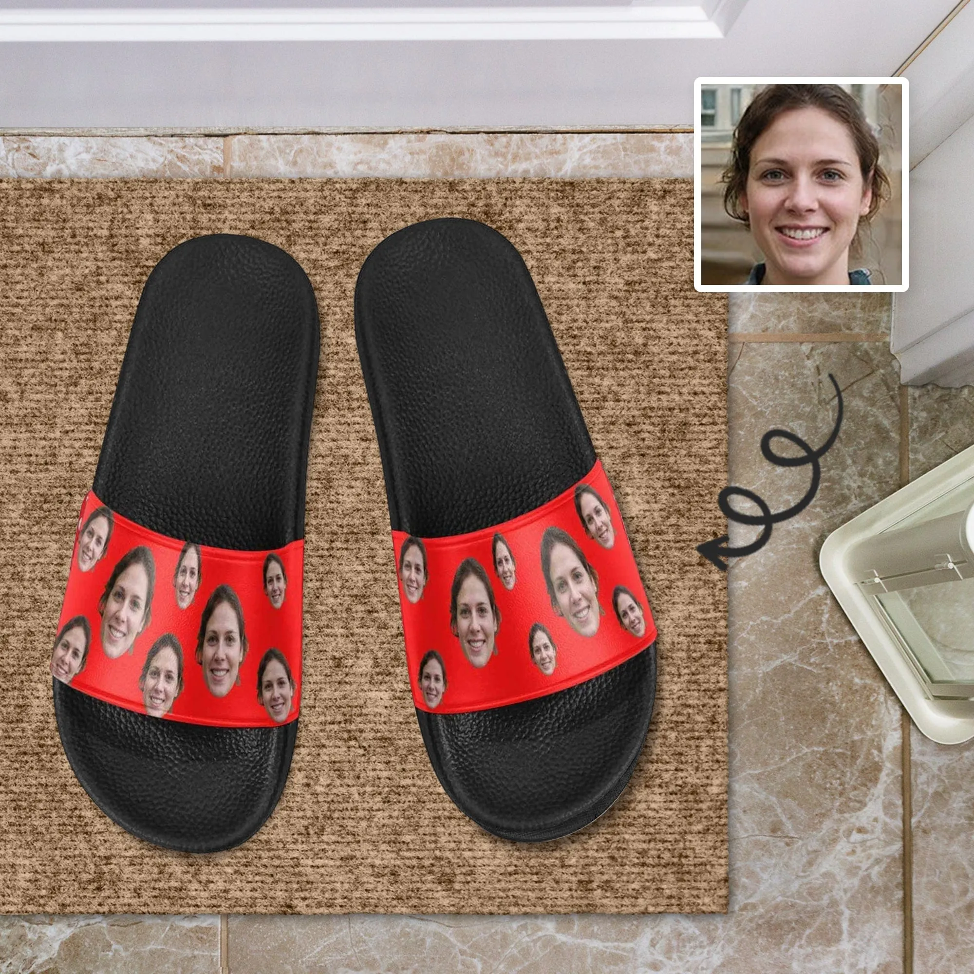 Custom Face Red Unisex Slide Sandals For Holiday Gifts