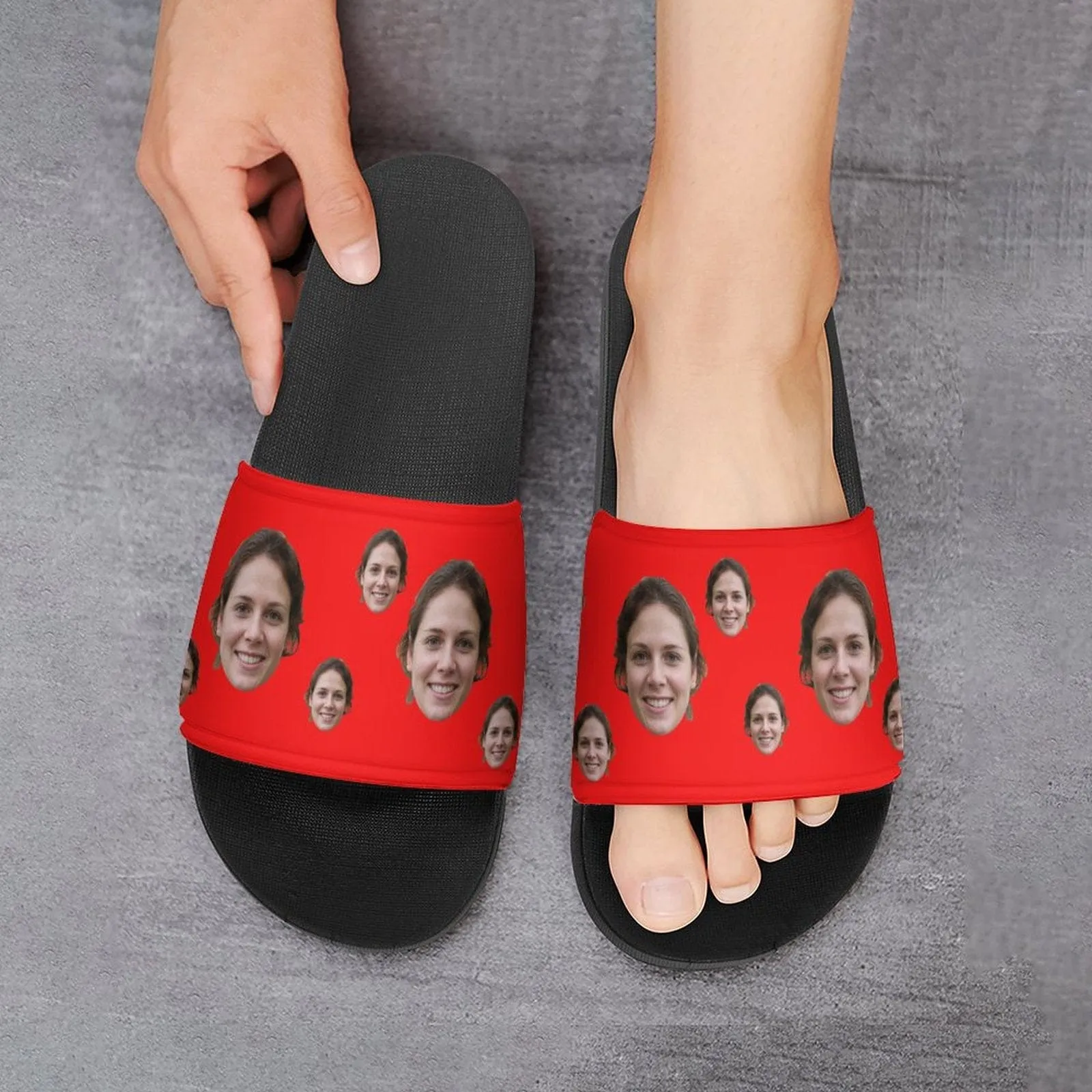 Custom Face Red Unisex Slide Sandals For Holiday Gifts