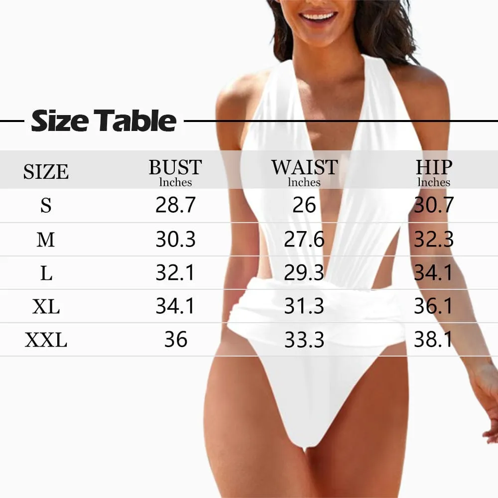 Custom Face Seamless Women's Deep V-Neck Low Back Crossover One Piece Swimsuit Custom Picture Bathing Suit