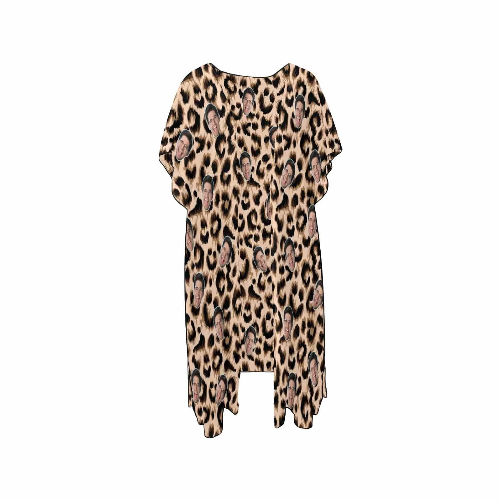 Custom Face Sexy Leopard Women's Bikini Swimsuit Long Short Kimono Chiffon Blouse Set