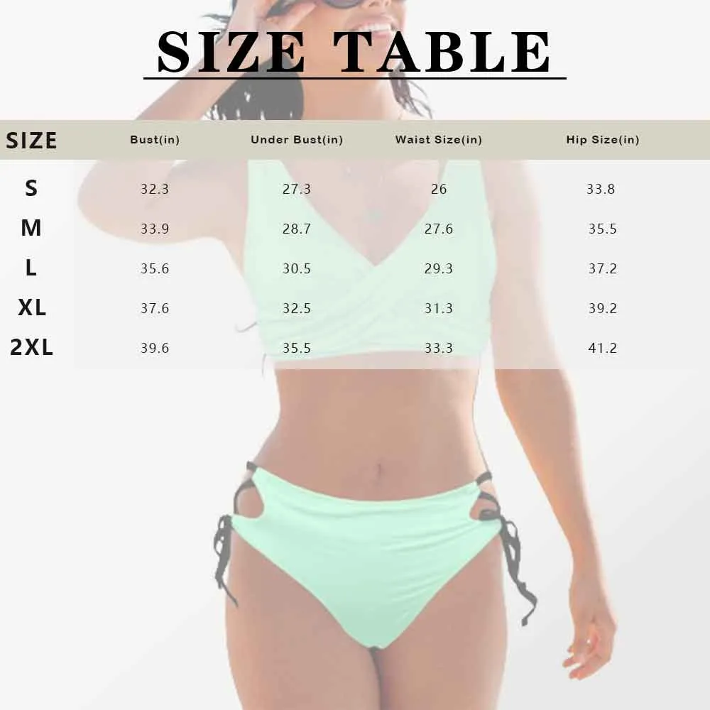 Custom Face Yellow Front Cross Tie Side Bikini Set Personalized Two Piece Swimsuit Bathing Suit