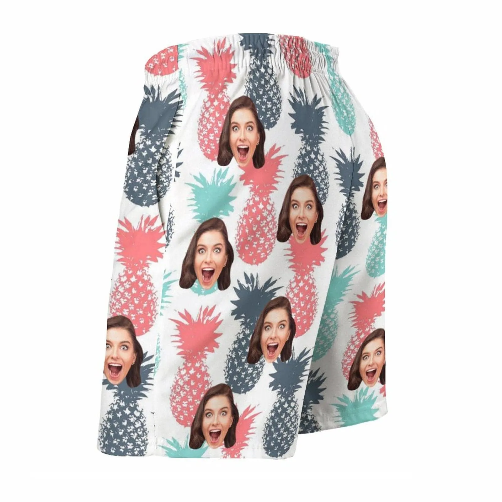 Custom Girlfriend Face Pineapple White Men's Casual Beach Shorts with Drawstring