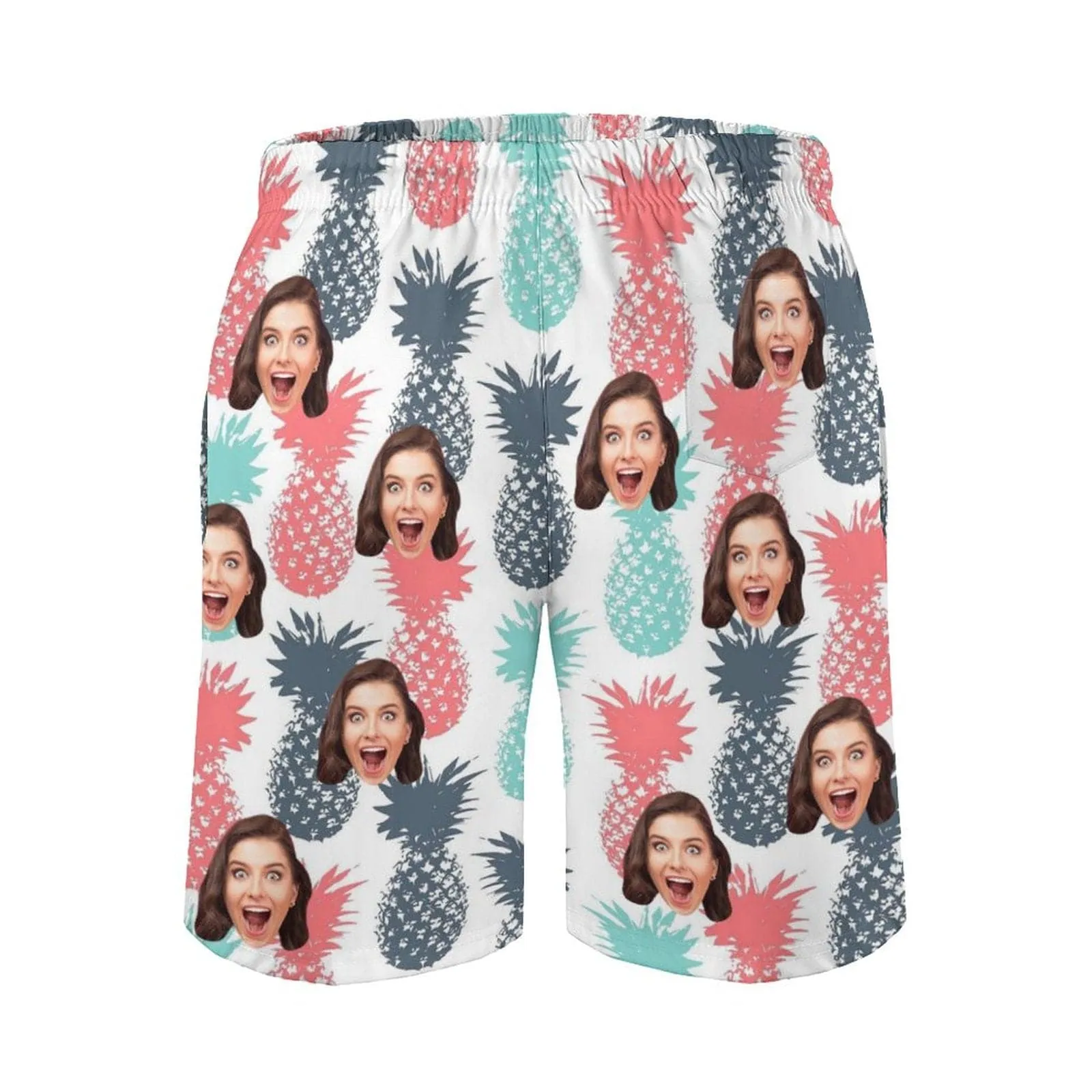 Custom Girlfriend Face Pineapple White Men's Casual Beach Shorts with Drawstring