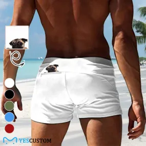 Custom Pet Photo Multicolor Men's Swimwear Short Swim Trunks with Zipper Pocket Personalized Surfing Square Leg Board Shorts