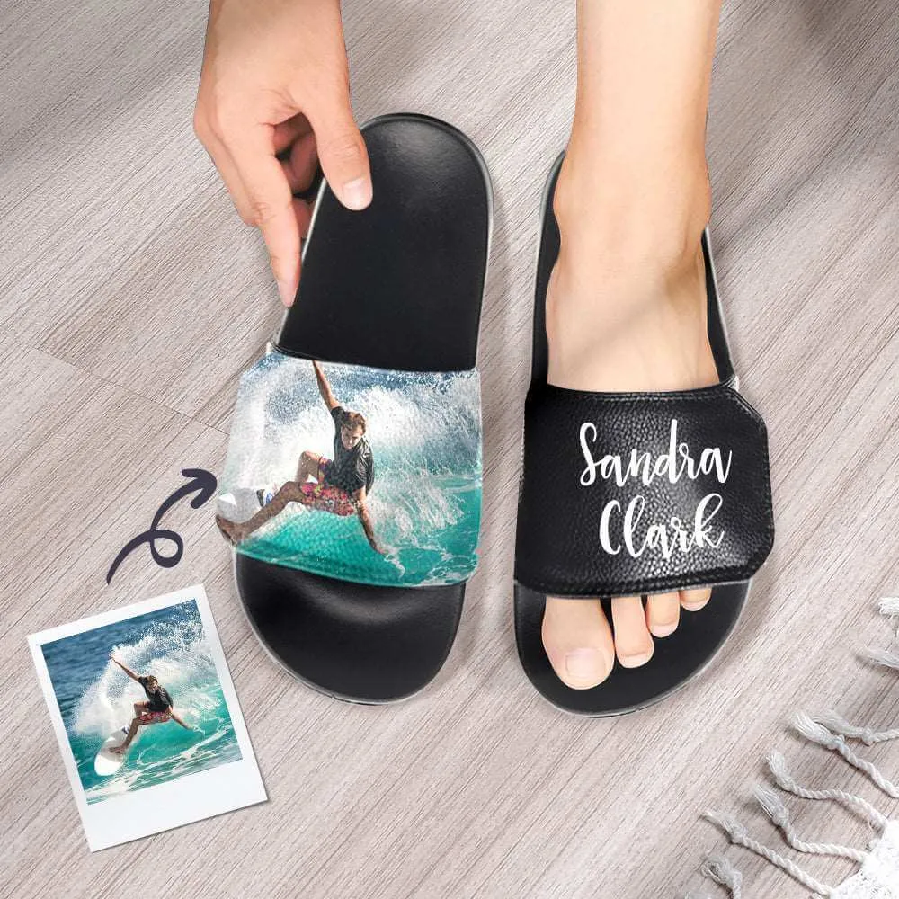 Custom Photo and Text Velcro Slide Sandal Summer Gifts for Men