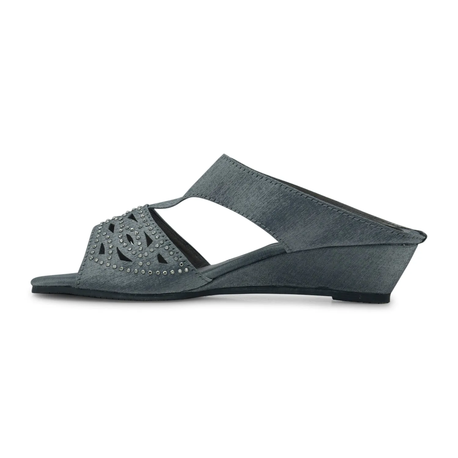 Grace Silver Wedge Mules for Women