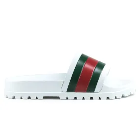 Gucci Web Chunky Pool Slides White/Red/Green