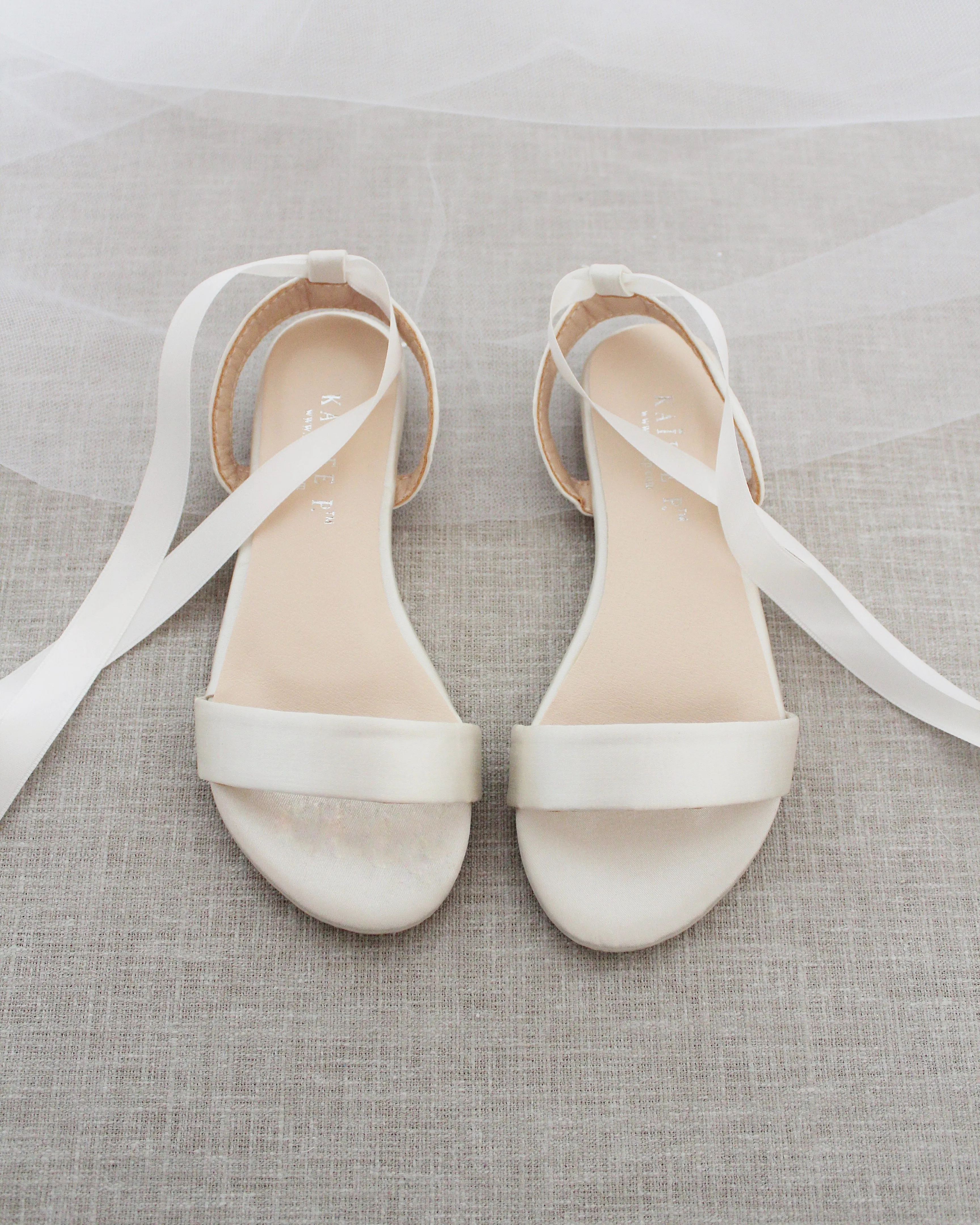 Elegant Ivory Satin Ballerina Lace-Up Flat Sandals for Women