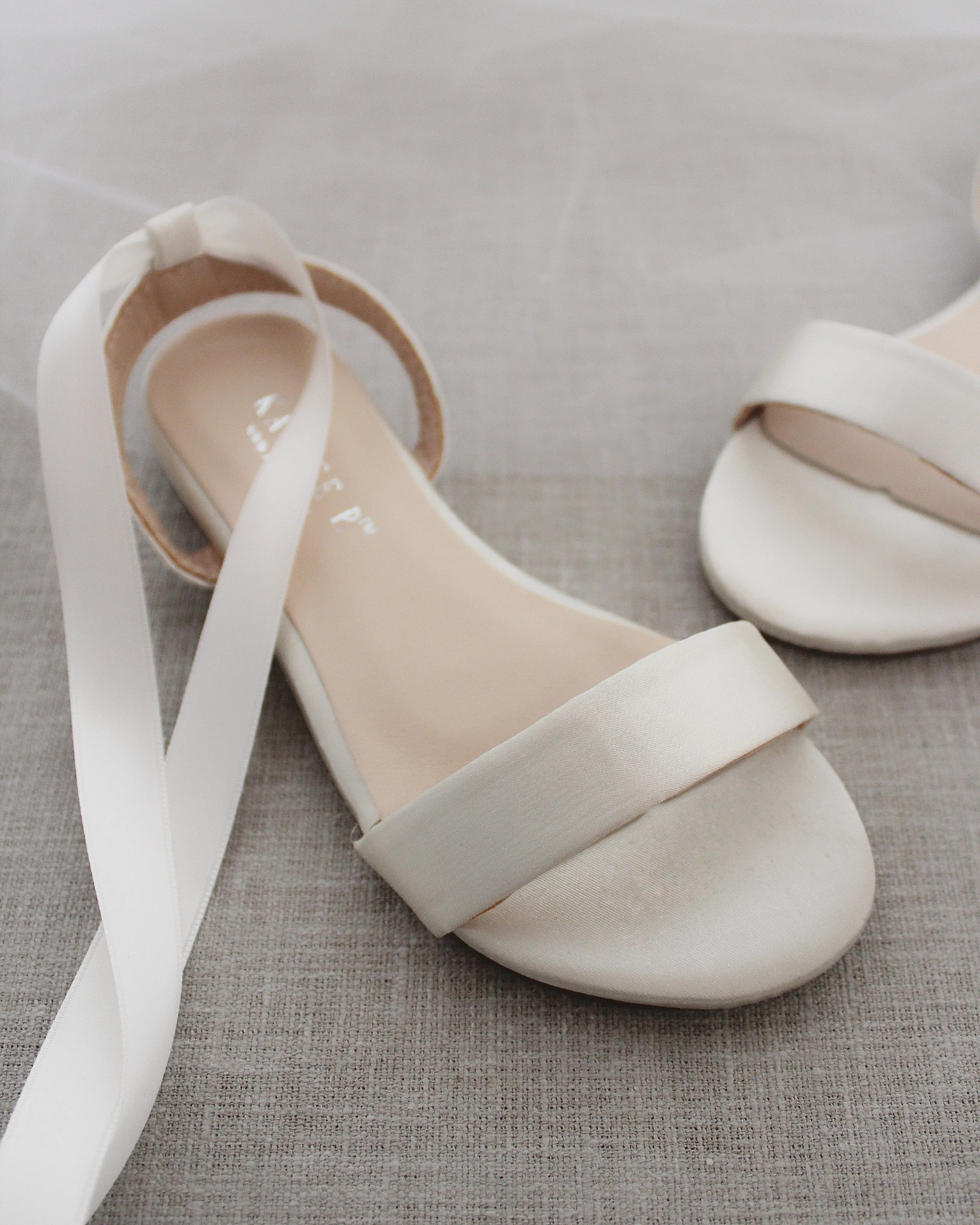 Elegant Ivory Satin Ballerina Lace-Up Flat Sandals for Women