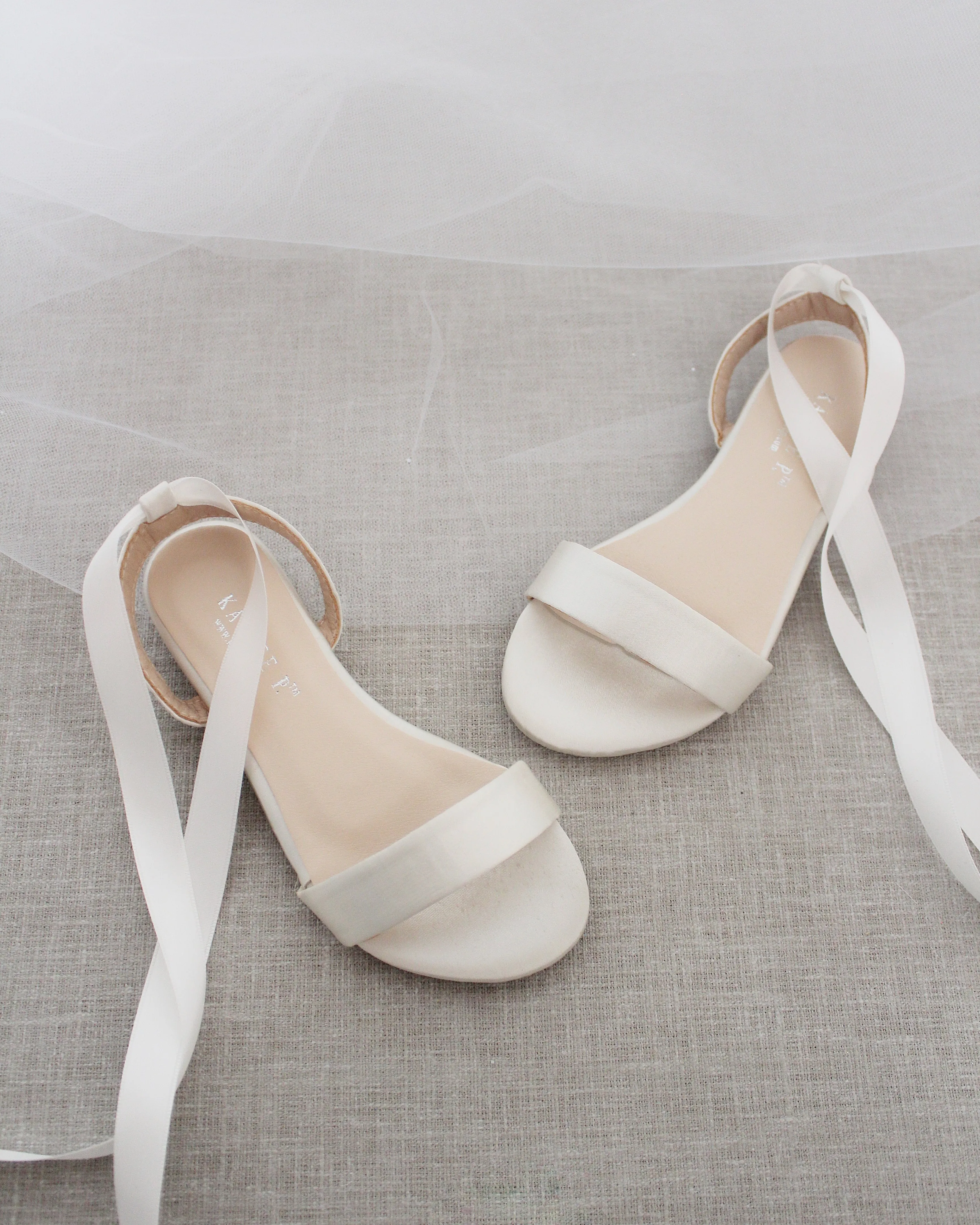 Elegant Ivory Satin Ballerina Lace-Up Flat Sandals for Women