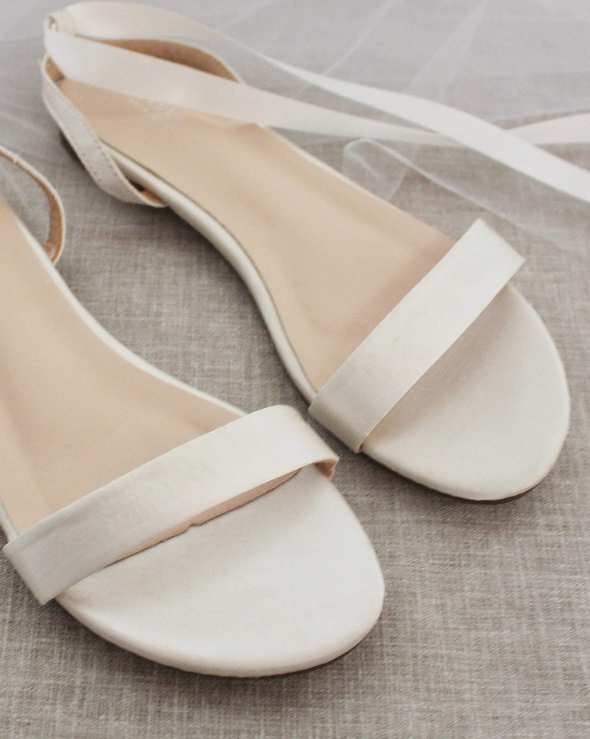 Elegant Ivory Satin Ballerina Lace-Up Flat Sandals for Women