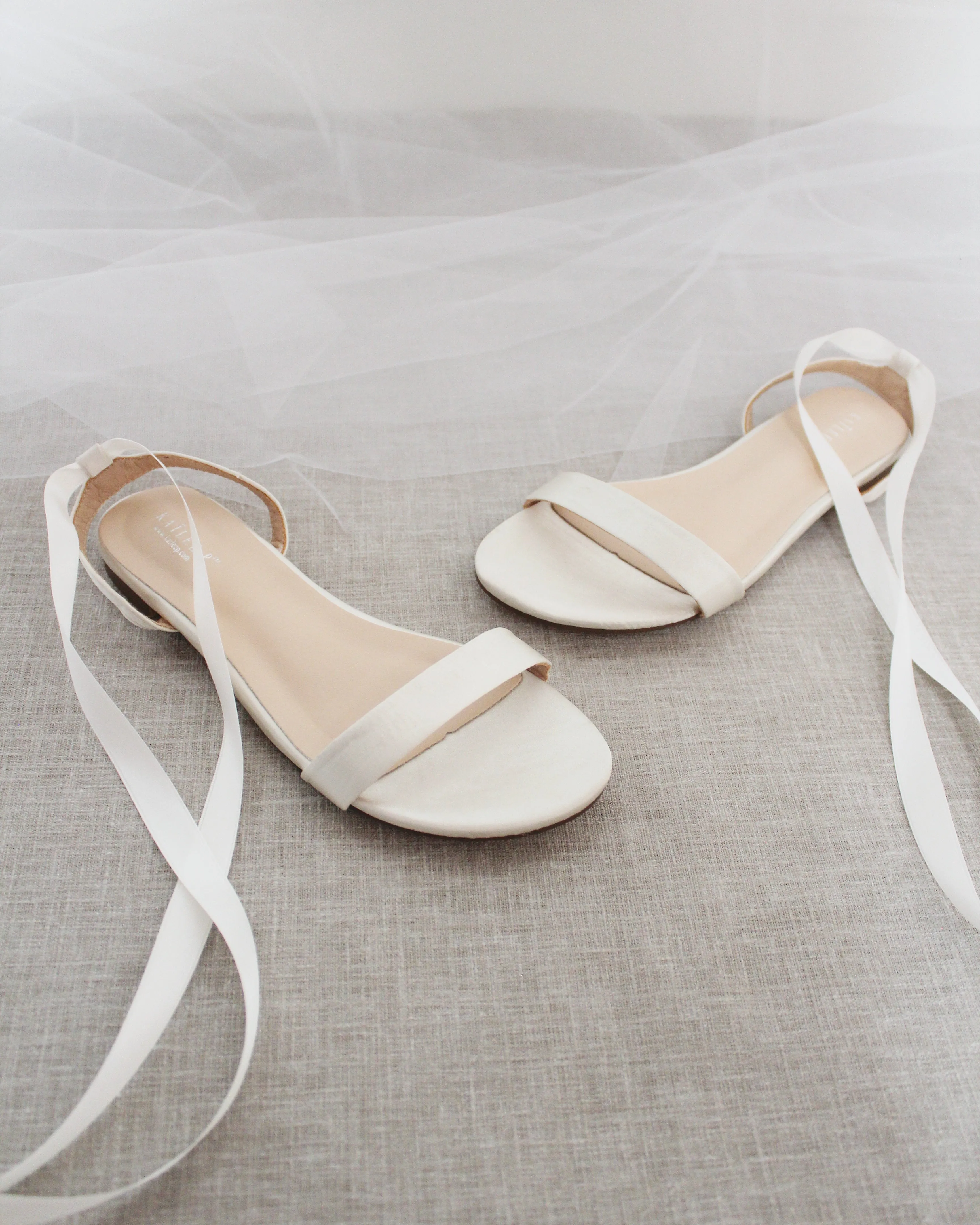 Elegant Ivory Satin Ballerina Lace-Up Flat Sandals for Women