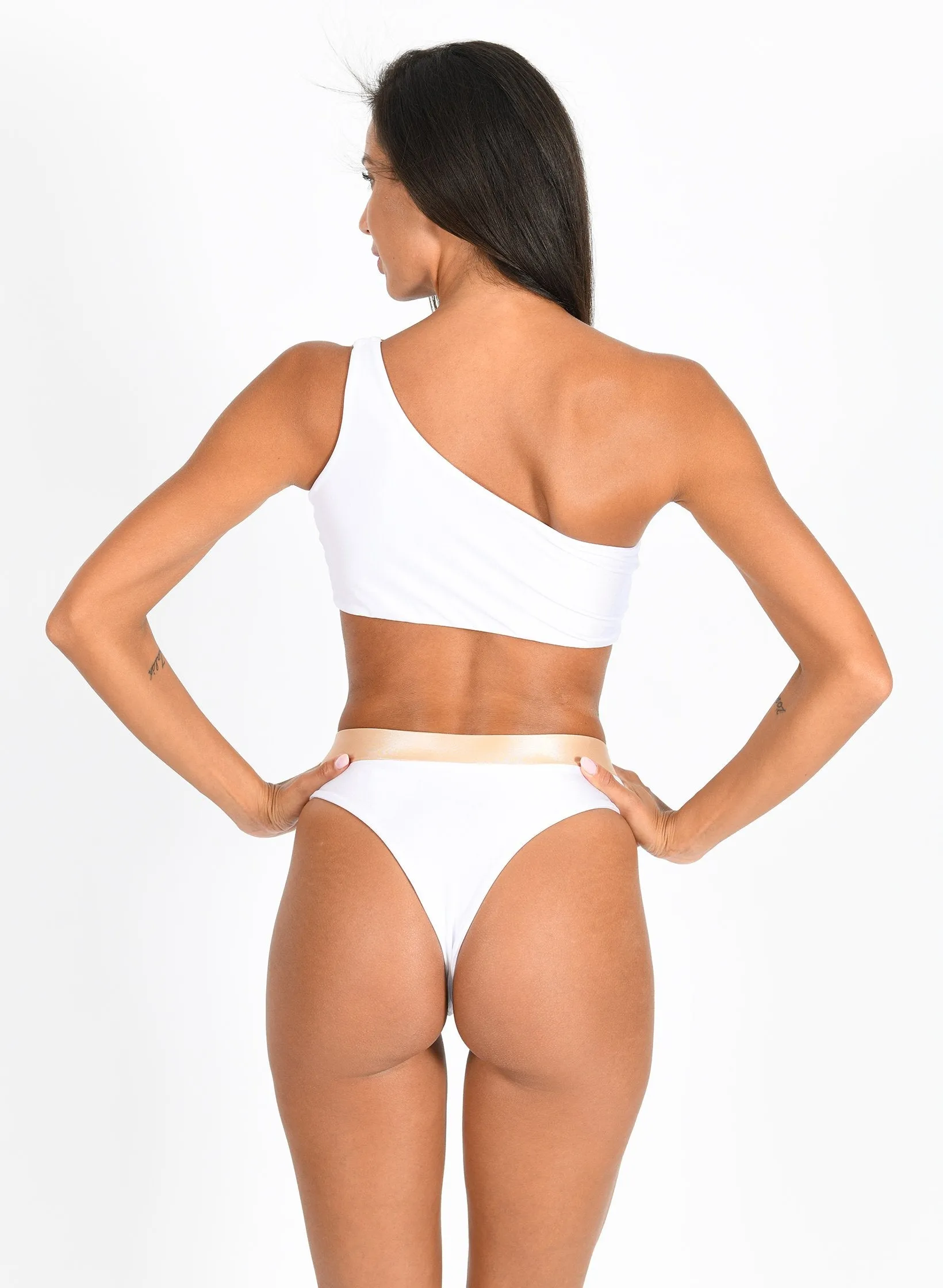 Kira One Shoulder Top & High Waist Bottom White