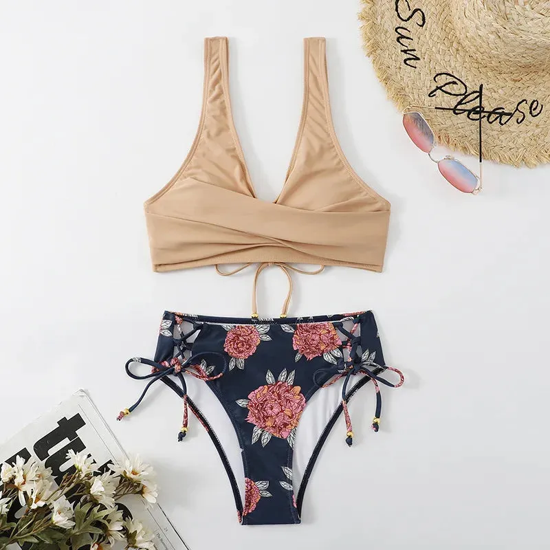 Lace Up Two Pieces Swimwear printed