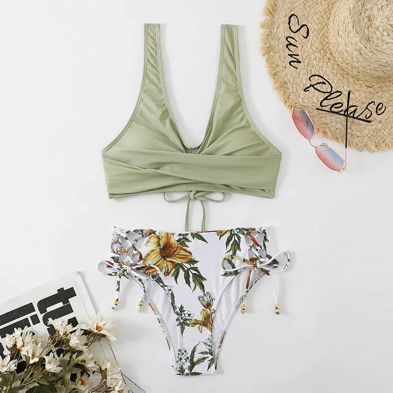 Lace Up Two Pieces Swimwear printed