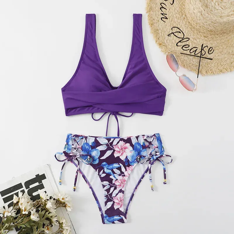 Lace Up Two Pieces Swimwear printed