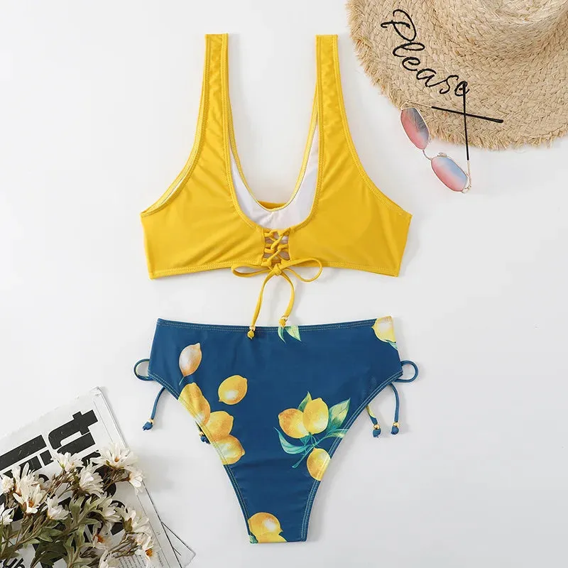 Lace Up Two Pieces Swimwear printed