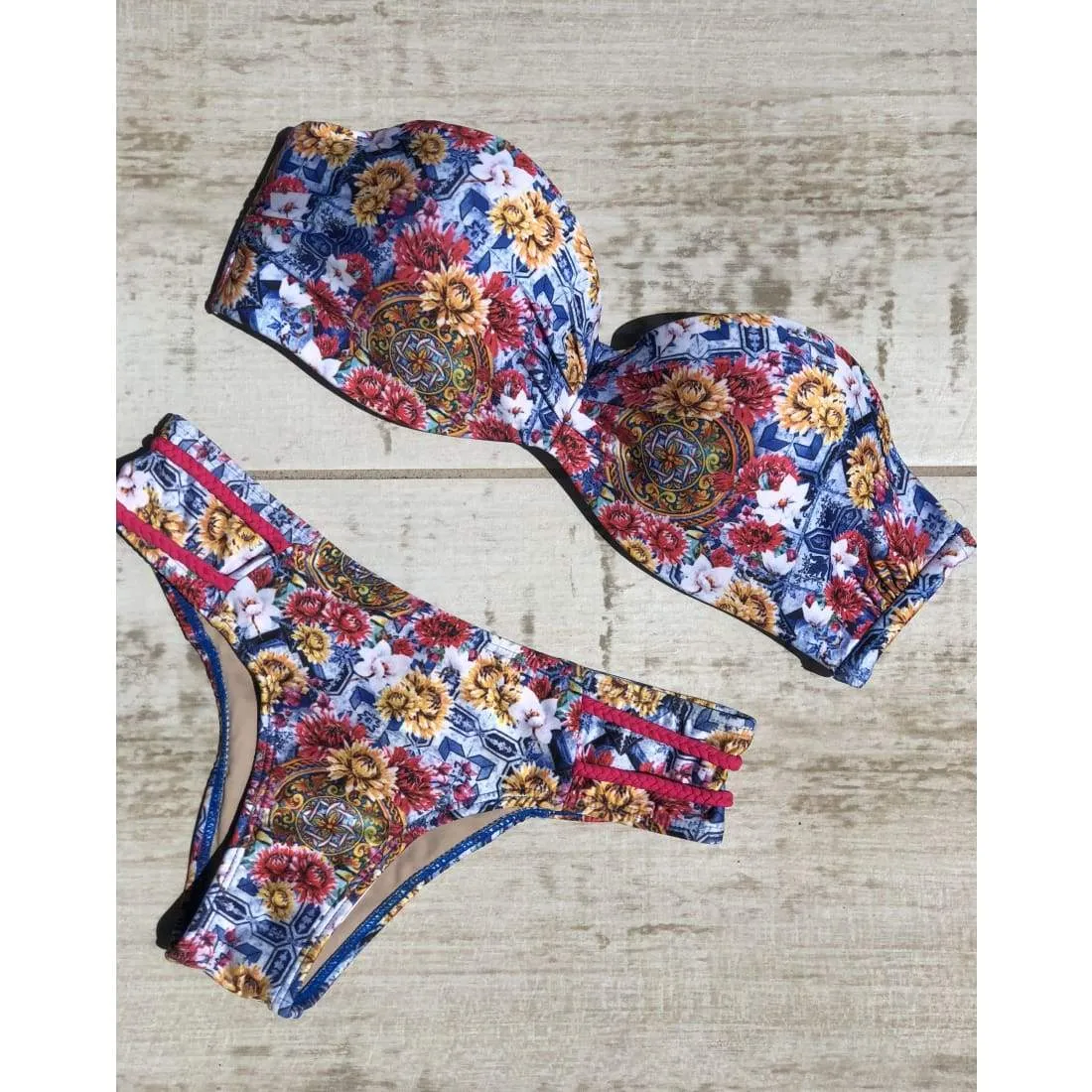 MAR RIO Floral Bandeau Brazilian Bikini Aurora