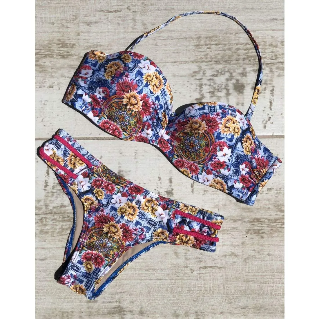 MAR RIO Floral Bandeau Brazilian Bikini Aurora