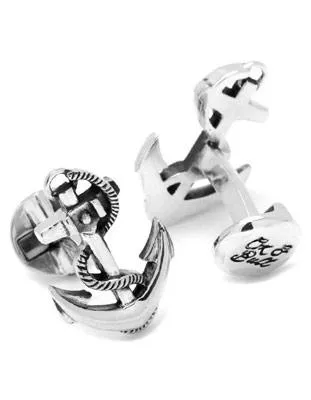 Ox & Bull Boat Anchor Cufflinks - Sterling Silver - Round Swivel Back