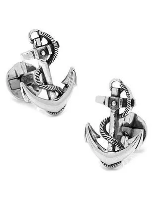 Ox & Bull Boat Anchor Cufflinks - Sterling Silver - Round Swivel Back