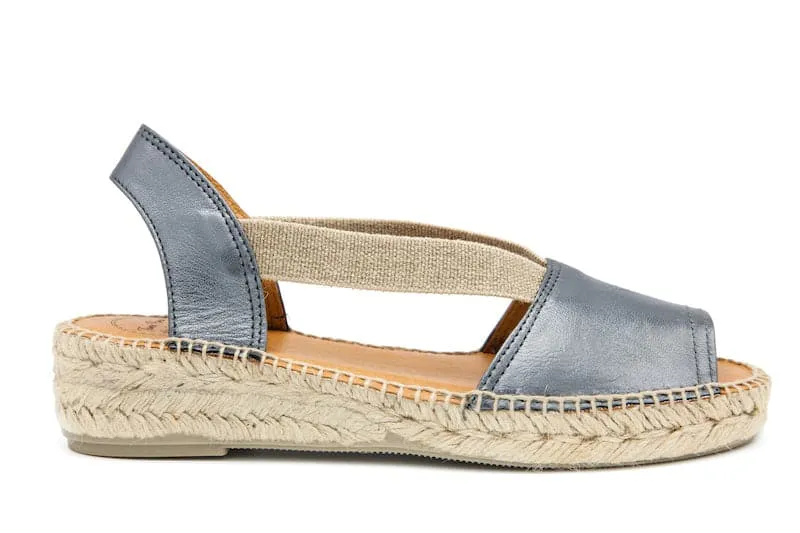 Plain Leather Wedge Espadrille for Women - Etna