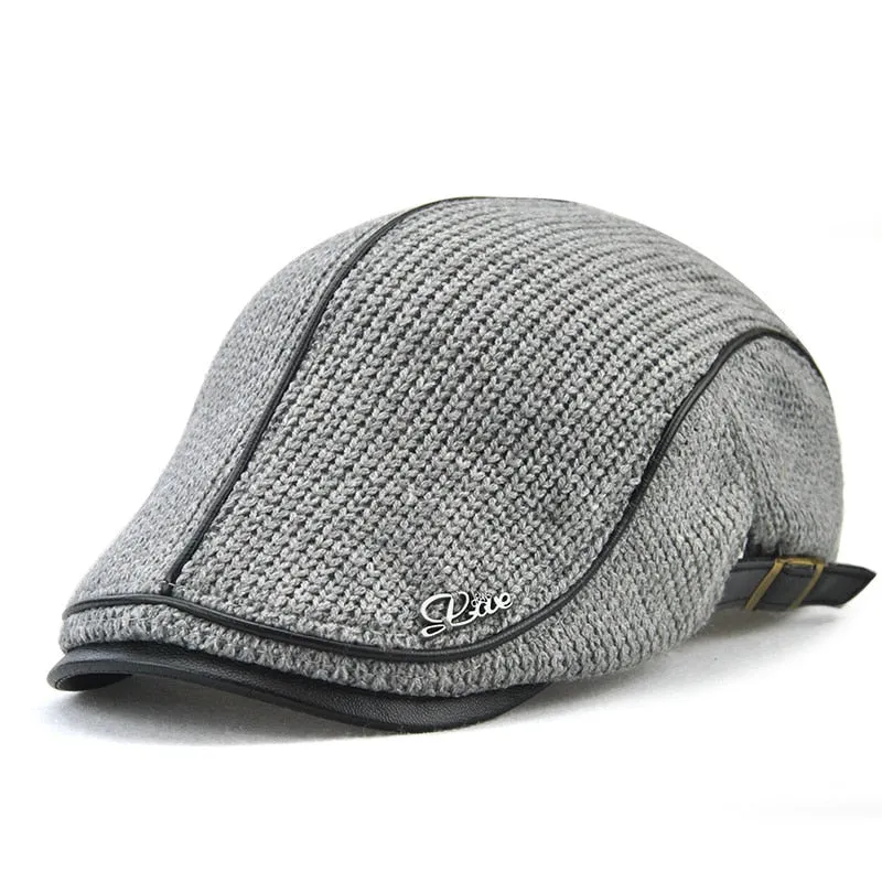 High Quality Brand Knitted Beret Casquette Homme Leather Flat Cap for Men