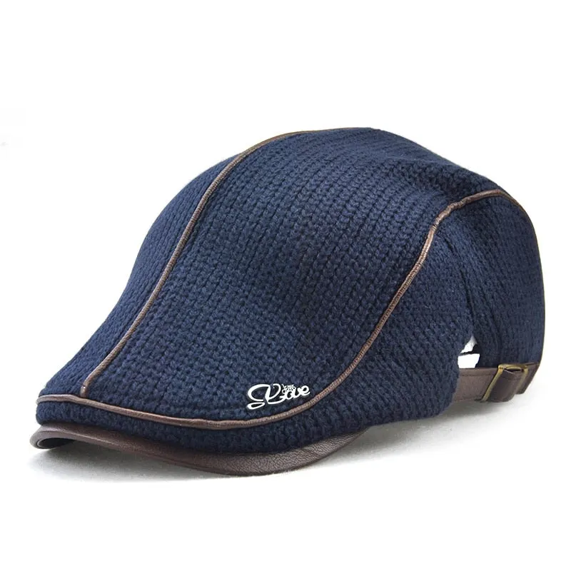 High Quality Brand Knitted Beret Casquette Homme Leather Flat Cap for Men