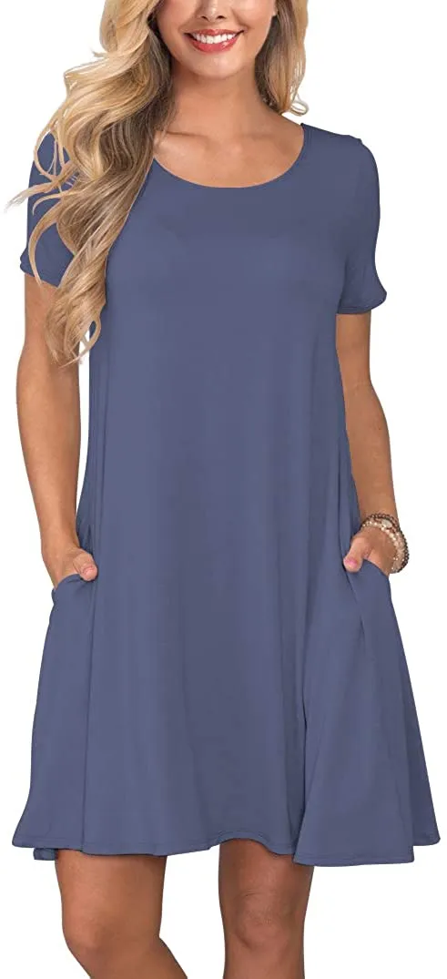 Short T Shirt Dress with Pockets  Sleeve Swing