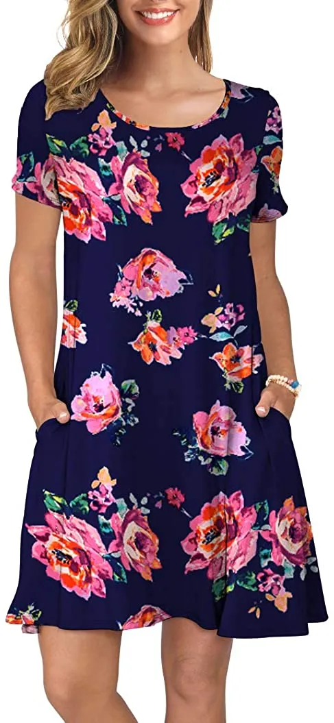 Short T Shirt Dress with Pockets  Sleeve Swing