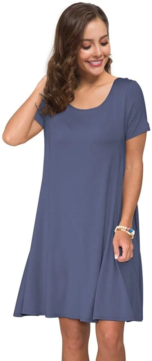 Short T Shirt Dress with Pockets  Sleeve Swing