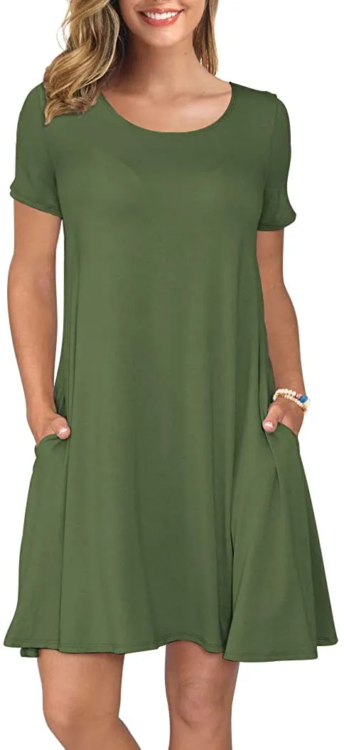 Short T Shirt Dress with Pockets  Sleeve Swing