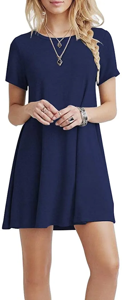 Short T Shirt Dress with Pockets  Sleeve Swing