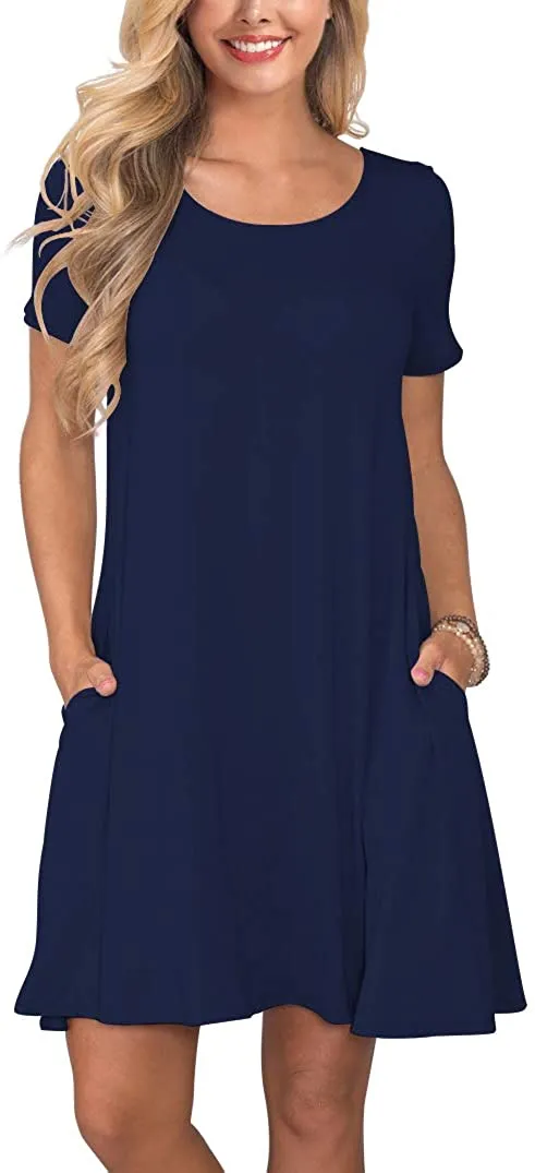 Short T Shirt Dress with Pockets  Sleeve Swing