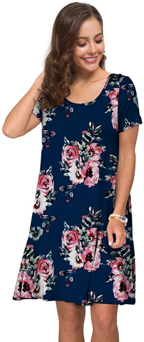 Short T Shirt Dress with Pockets  Sleeve Swing