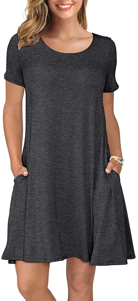 Short T Shirt Dress with Pockets  Sleeve Swing