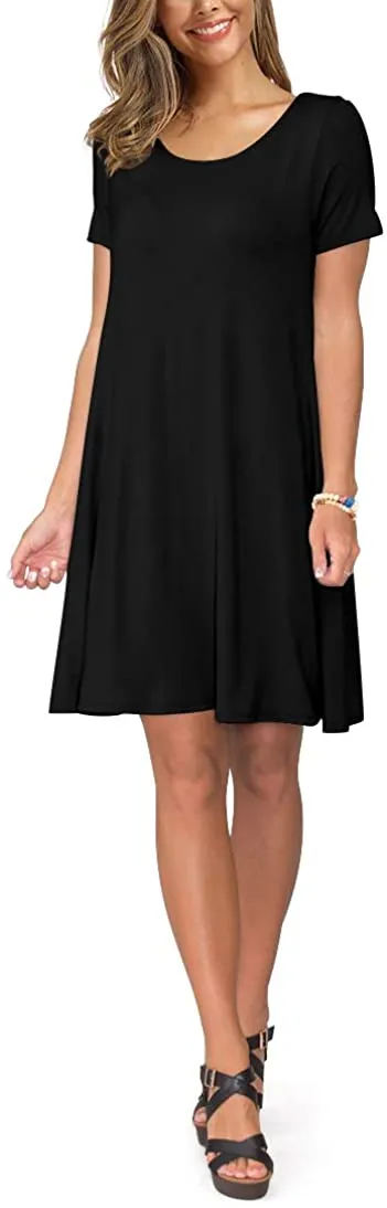 Short T Shirt Dress with Pockets  Sleeve Swing