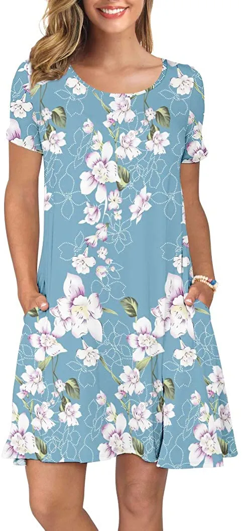 Short T Shirt Dress with Pockets  Sleeve Swing