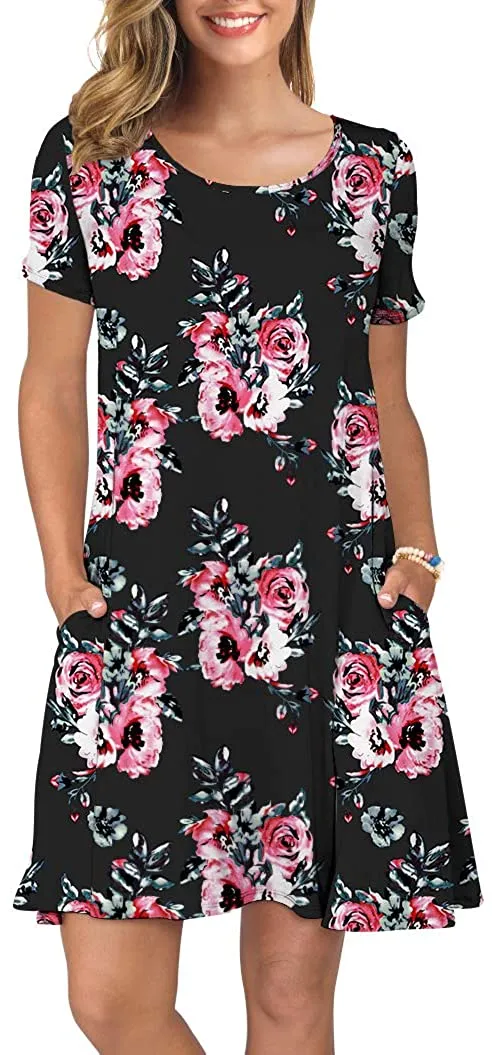 Short T Shirt Dress with Pockets  Sleeve Swing