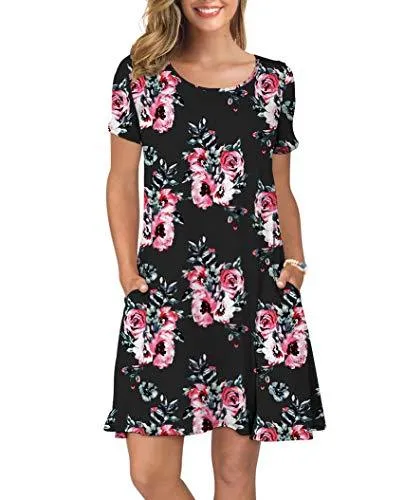 Short T Shirt Dress with Pockets  Sleeve Swing