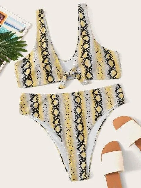 Snake Print High-Waist Bikini Set