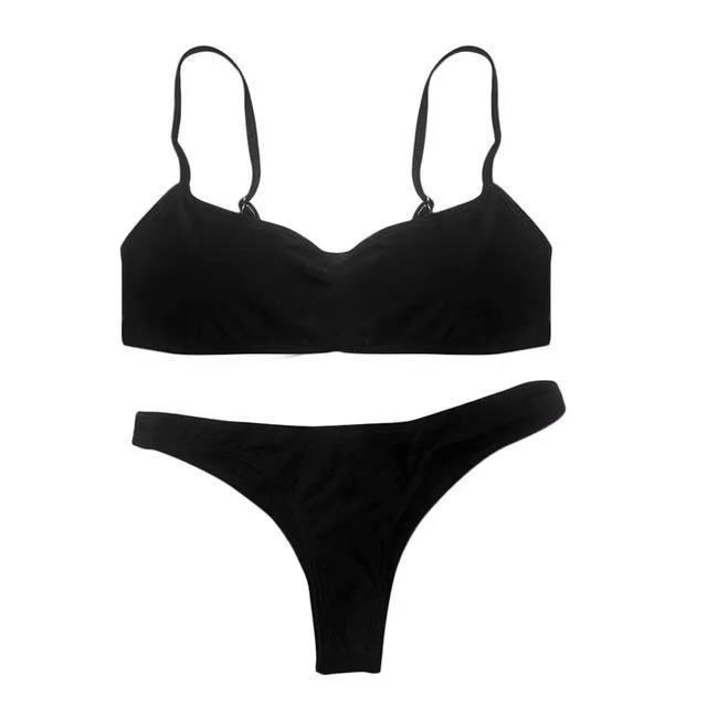 Summer Solid Bikini Push-up Bra Swimsuit