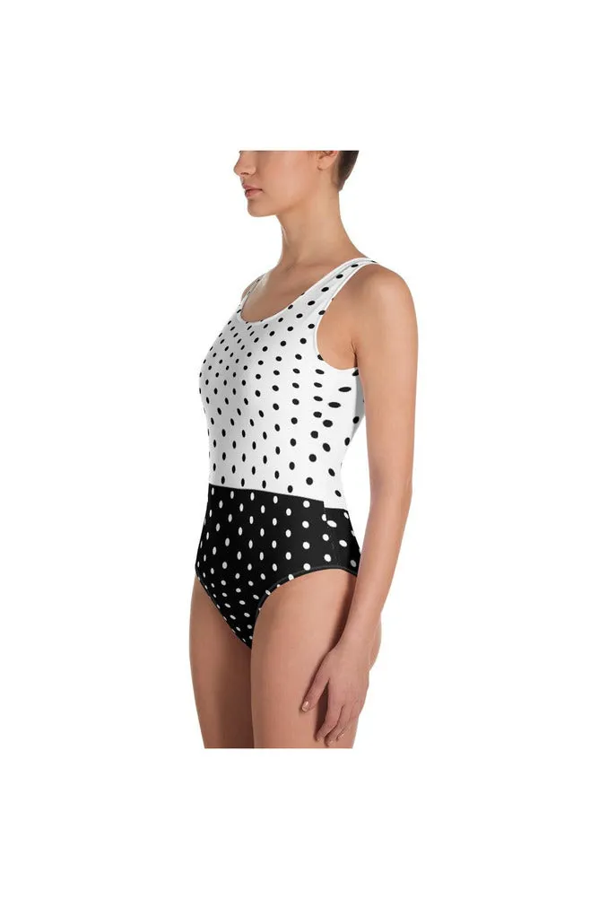 Two-tone Polka-dot One-Piece Swimsuit