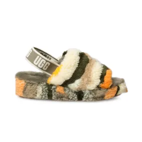 UGG Fluff Yeah Slide Cali Collage Olive Multi Slippers - Women's